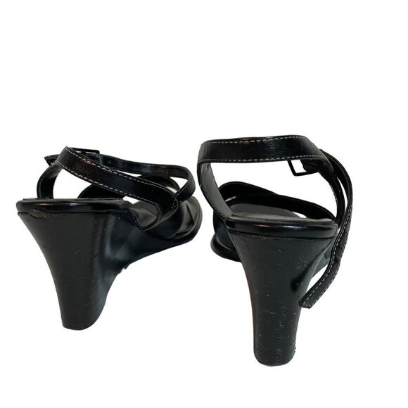 Nicole Black Leather Wedge Heel Sandal Size 7 1/2 - Picture 4 of 8